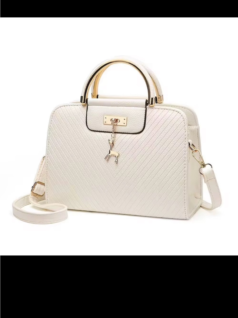 Elegant Cream Quilted Satchel with Gold Accents and Detachable Strap